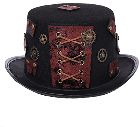 Filz Steampunk Zylinder Hut Unisex Vintage Halloween Karneval Gothic Punk Kostüm Hut für Damen Herren