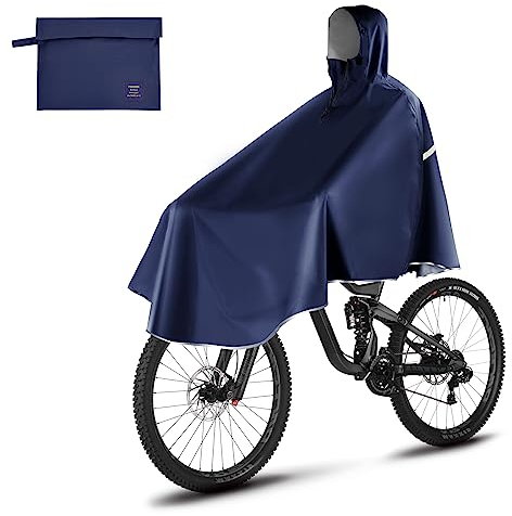 LAMA Regenponcho, Regencape für Damen und Herren, Wasserdichter Fahrrad Poncho mit Kapuze, Leichte Regenbekleidung für Wandern, Radfahren, Elektroauto, Motorrad, Dunkelblau