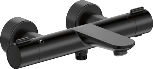 Duravit Wave Wannenarmatur Aufputz für 2 Verbraucher mit Umstellventil, Wannenthermostat mit Keramikmischsystem, Schwarz Matt