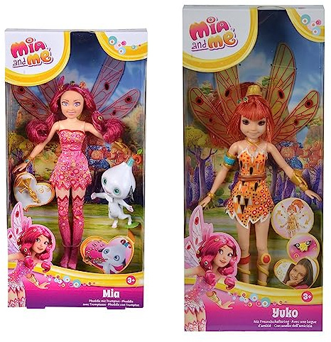 Simba 109483042 - Mia and Me 23cm Ankleidepuppe, Phuddle mit Trumptus & 109480090 - Mia and Me Puppe Yuko mit Glasaugen, Elfe mit beweglichen Flügeln und Beinen