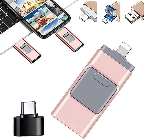 behound 4 In 1 High Speed USB Multi Drive Flash Drive, Photo Stick Omni 256gb for iPhone and Computer, 4 In 1 High Speed Multi Drive Flash Drive (128GB,Pink)