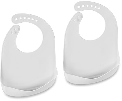 Relaxdays Lätzchen Baby, 2er Set, mit Auffangschale, Silikon, BPA-frei, Auffanglätzchen abwaschbar, Babylätzchen, weiß