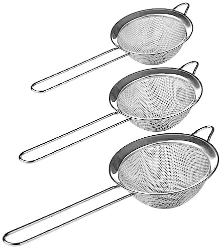 Tea Strainer - Stainless Steel Food Strainer & Sieve, Kitchen Sieve Fine Mesh, Sive Cooking, Flour Sieve for Baking - Rust Free Seive, Dishwasher Safe SIV (Medium (8.5cm))