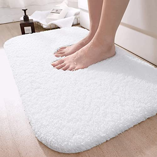 DEXI Badematte rutschfeste 60 x 90 cm, Badteppich Waschbar, Absorbierende weicher Badezimmerteppich, Mikrofaser Badvorleger für Dusche,Badewanne und Waschbecken, Weiß