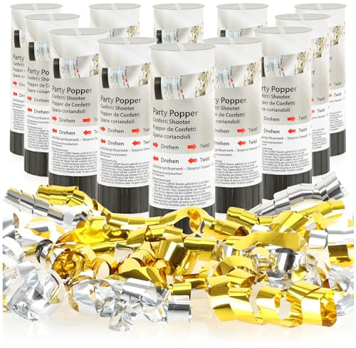 COM-FOUR® 12x Set di sparatutto per feste 11 cm - Cannone per coriandoli - Stelle filanti metalliche lucide per Capodanno, Festa, Compleanno, Matrimonio - Decorazione (12 pezzi - colorati 11 cm)