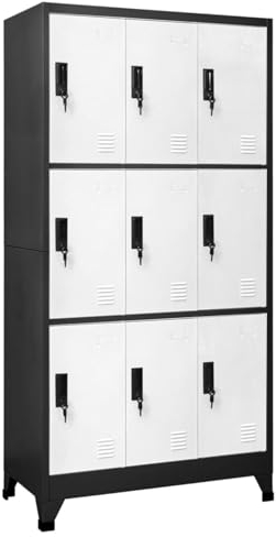 DJEKA Metallschrank Garderobe mit 9 Schließfächern Schließfachschrank Abschließbar Schränke 90x45x180 cm Lagerschrank Aufbewahrung Spind Kleiderschrank Spind Metall Anthrazit und Weiß