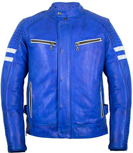 Herren Biker Motorrad Jacke Lederjacke mit Protektoren, Rindsleder