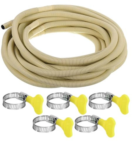 PATIKIL 49ft Air Conditioner Drain Hose, Universal AC Drain Hose with 5 Clamps for Replacement and Drain Hose Extension Ductless Mini-Split Window AC Unit Faucet, Beige