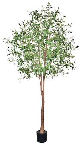 Leflos 210cm Olivo Revuelto Realista para Interior, sólo para Interior con Tronco Vivo, Ramas Ajustables y Aceitunas gordas, 1 Pieza