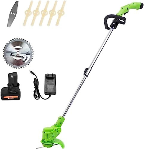 NAKEAH Grass Trimmer Cordless,Household Small Rechargeable Lawn Mower, Electric Lawn Mower, 450W Motor Power, 3 Replacement Blades (Color : Green, Size : 21VBattery*2)