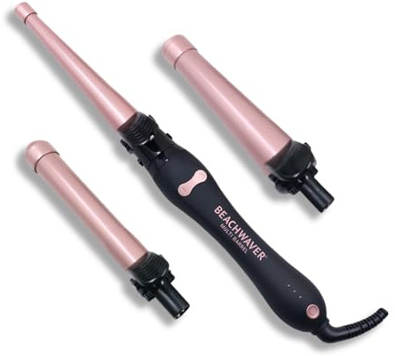 The Beachwaver Co. Multi-Barrel Rotating Curling Iron - Midnight Rose | Professional Automatic Iron with 3 Interchangeable Ceramic Barrels - Attachments Included! | Auto Shut-Off, Travel-Friendly