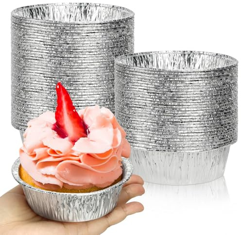 Oopsu Lot de 50 moules à tarte ronds jetables en aluminium de 10,2 cm pour la cuisson, le stockage ou le réchauffement