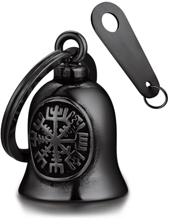 Bandmax Schlüsselanhänger Motorrad Glocke Edelstahl Herren Damen | Glücksbringer Motorradglocke Flügel/Kompass/Keltisch/Mjölnir/Totenkopf, Wikinger Schutz Glücksglöckchen für Motorradfahrer