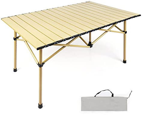 Set aus tragbarem, leichtem Picknicktisch und Stühlen, klappbarer Campingtisch für Camping im Freien, Wandern, Grillen, Angeln, mit aufrollbarer Aluminium-Tischplatte, Beige (Größe: 1 Stück, Farbe: