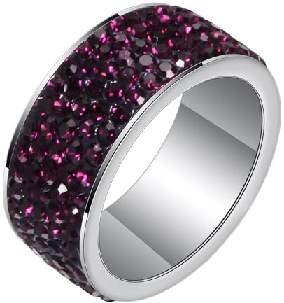 Bishilin Edelstahl Ringe Männer, Silber Ring Personalisiert 8MM Tennis mit Violett Zirkonia Statement-Ring Freundschaftsringe Paterringe für Herren Gr.60 (19.1)