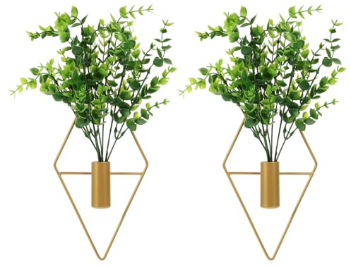 IMIKEYA 2sätze Hängende Geometrische Wandvasen Gusseisen Mit Künstlichen Pflanzen Teiliges Für Stilvolle Wanddekoration Im Schlafzimmer Und Badezimmer Für Pflanzenliebhaber Und