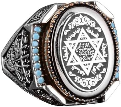 KAMBO Bague David of Star, bague sceau de Salomon, bague arabe, bague en argent sterling massif 925 carats pour homme, Personalizzato, Argent, Sans pierres précieuses