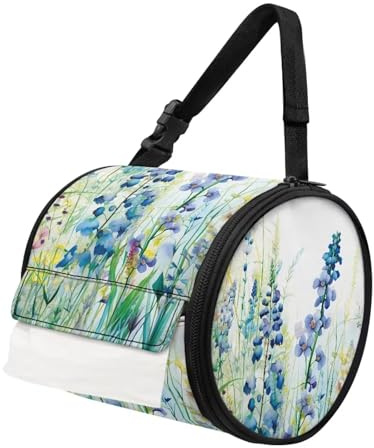 ZDCUSTOM Blue Flower Hanging Toilet Paper Holder Kitchen Paper Towel Holder Roll-Tissue Dispenser Toilet Paper Storage Bag with Adjustable Strap for Camping Bathroom RV Car