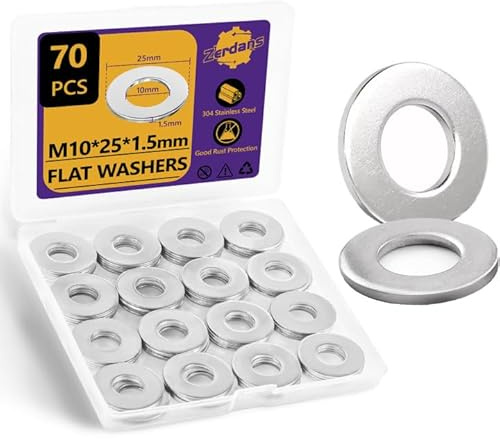 Unterlegscheiben M10 Große,70 Stück Beilagscheiben Edelstahl A2 V2A 304, Karosseriescheiben Unterlegscheibe M10 x 25mm, Metallscheiben für Schrauben & Muttern & Gewindestange