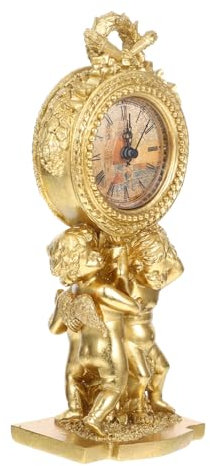 ULDIGI Vintage Tischuhr mit Engel-Figurine Retro Desktop Uhr im Klassischen Design Analoge Zeitmessung ohne Batterie Dekorative Uhr für Schlafzimmer und Schreibtisch