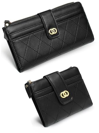 VINEST 2 Stück Geldbörse Damen aus PU-Leder, Schwarzes Kleines Portemonnaie Damen, Bifold Geldbeutel Klein mit Reißverschluss und Mehrere Kartenschlitz, Geldbörsen für Schlüssel Karte