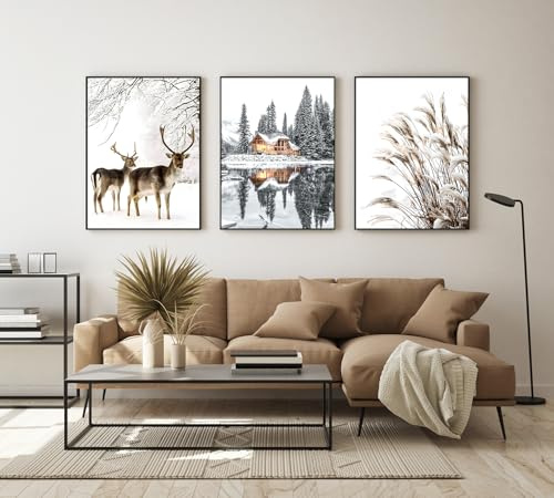 DLKAJFK Moderno juego de 3 cuadros de nieve de invierno, pósteres de Navidad, carteles artísticos impresos sin marco, póster de pared para sala de estar o dormitorio (póster-02, 3 unidades - 30 x 40