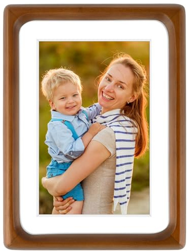 Golden State Art 5x7 Picture Frames - Brown Solid Wood with Glass, Rounded Corner 5 x 7 Picture Frame Matted to 4x6 Photos - Wall or Tabletop Decor Display