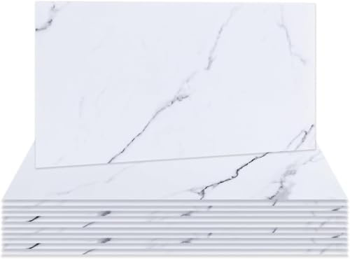 Hode Marble Self Adhesive Wall Tile Stickers for Bathroom Kitchen | 24 Pieces 15x30cm White Stick on Tiles Tiles for Kitchen Walls Bathroom Cupboard Vinyl Peel and Stick Waterproof Glossy