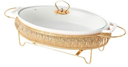 Baoblaze Casseruola in ceramica Chafing Dish ovale con manici con supporto Coperchio trasparente con coperchio in vetro Vassoio per alimenti Zuppiera Teglia da, 12 Inch