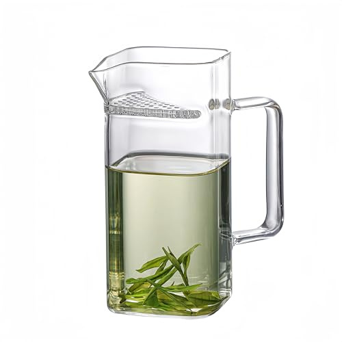 Nordswal Tasse à thé en verre borosilicate faite à la main avec filtre en verre intégré, résistant à la chaleur, design transparent élégant, parfait pour le thé en vrac/vert/noir/assam, 350 ml