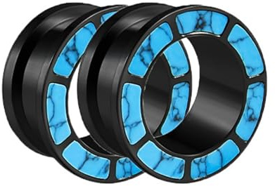 Mesnt Dehnstäbe Tunnel Set Ohr Expander Plug25mm, 2PCS Edelstahl Schraubrücken mit Türkis Ohr Expander Ohr Plugs, Schwarz