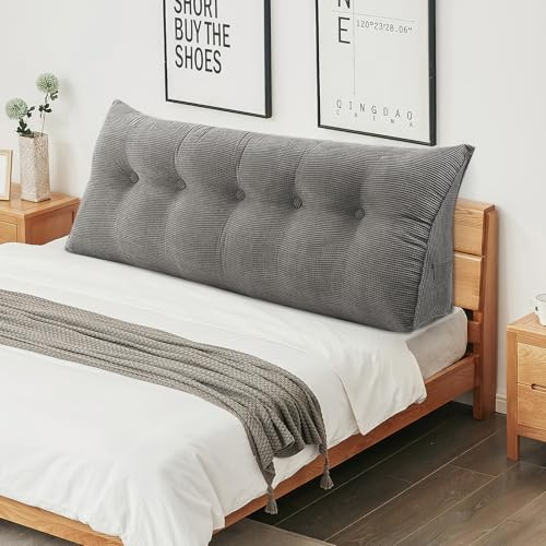 OHMG Weiches Keilkissen Bett Großes Rückenkissen,bequem und stützend, Lesekissen Wandkissen Lendenkissen für Couch und Betten,Stützkissen,Nackenkissen mit abnehmbarem Bezug (Grau, 160 * 50 * 20cm)