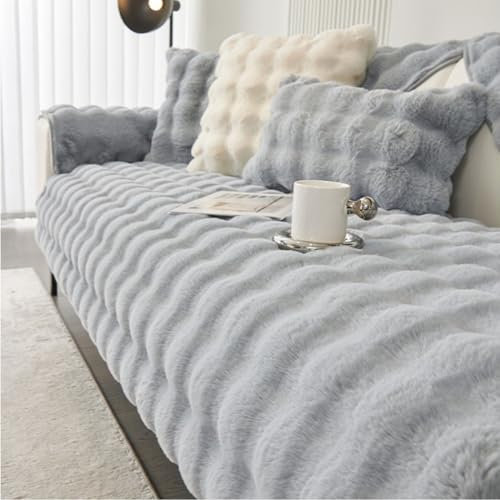 HGTRH Sofa üBerzug Ecksofa L Form mit Hoher Lehne 2sitzer 3 Sitzer Eckteil, Sofabezug U Form Groß XXL, SofaüBerwurf rutschfest Silikonboden, Bequemer PlüSch Couch üBerzug Light Grey 70 * 70