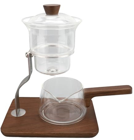 Teiera a Goccia Automatica, Teiera a Goccia Pigra Kungfu, Teiera Magnetica da 350 Ml, Set da tè in Vetro Fatto a Mano con Legno di Noce per Casa e Ufficio, Set da tè in Vetro