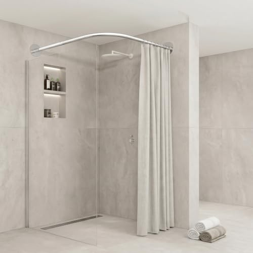 Verstellbare Viertelkreis Duschvorhangstange Ohne Bohren, Eck-duschvorhangstange L Form, Gebogen Eleskopstange, Geeignet Für Badezimmer Und Ankleidezimmer(Size:B 70-95cm x 90-130cm,Color:Silber)