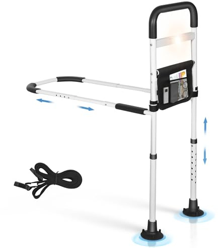Brolteja Hlieeosfcn Bed Rail, with Adjustable Height, Extended Length, Constant Light Mode and Sensor Light Mode, Storage Pouch, Safe and Heavy Duty Bed Rail, Fits All Kinds of Bed