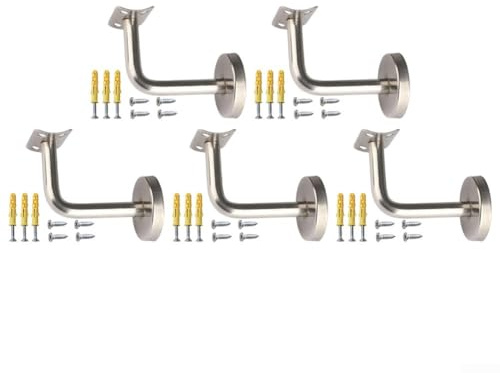 5 Piece Stainless Steel Handrail Bracket Wall Support Railing Mounting Matching Screws 60X80mm Silver(A)