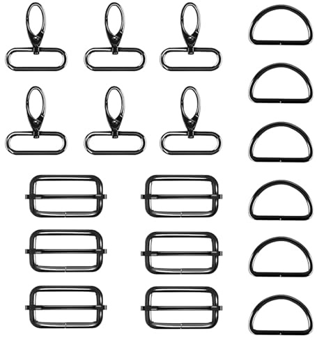 ZHIQIN 18 Stück Taschenzubehör zum Nähen Karabinerhaken Nähen Enthält 6 Schiebeschnalle mit Drehgelenk 6 D Ringe Schnalle 6 Taschenkarabiner für DIY Handwerk Handtaschen Schlüsselanhänger