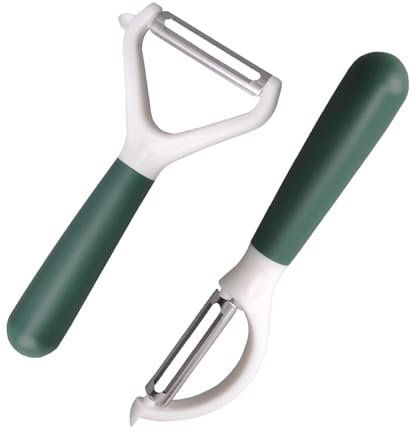 Set de 2 Peladores Multifunción 3 en 1 de Acero Inoxidable - Lama Afilada, Manija Ergonomica Antideslizante, Ideal para Pelar Patatas, Verduras y Frutas en la Cocina y en Viajes