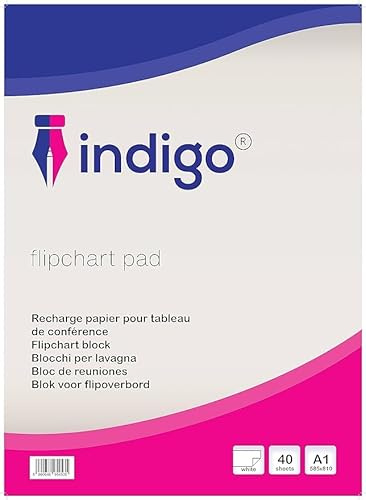 indigo® Recycled White Flipchart Pad – A1 Size, 40 Sheets – Bleed-Resistant Paper with Easy Tear-Off Perforation – Office & Classroom Presentation Pad
