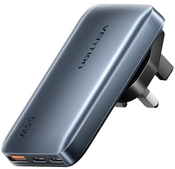 VENTION 65W USB C Fast Multi Charger with UK/US/EU Plugs, Ultra-Slim, 3-Port International Travel Adapter for UK, EU, USA, GaN Charger Compatible with MacBook, Laptop, iPhone 17/16/15/14, Galaxy S25