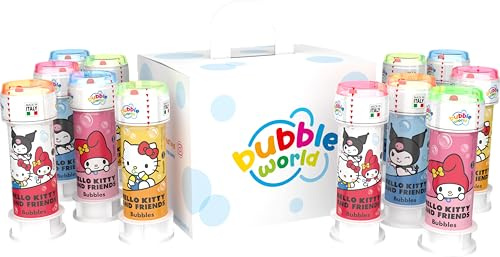Bubble World Hello Kitty & Friends Lot de 12 Bulles de Savon pour Enfants, 60 ML, Gadget d'anniversaire sur Le thème des Personnages, fabriquées en Italie