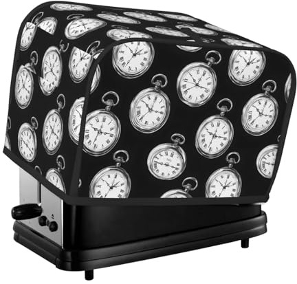 Funda vintage para tostadora con impresión de reloj de bolsillo, 2 rebanadas, fundas para horno tostador con bolsillos para cocina, cubierta de electrodomésticos pequeños y protección de huellas