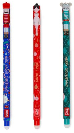 Legami - Set mit 3 löschbaren Gelstiften, Weihnachtsedition, Stifte mit thermosensitiver löschbarer Tinte, rot, blau, grün, löschbare Weihnachtsstifte, löschen ohne das Papier zu beschädigen