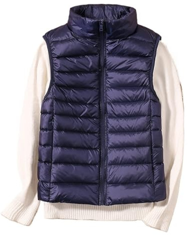 DUNSBY Doudoune Sans Manche Gilet en duvet de canard Ultra léger for femme, veste Slim sans manches, coupe-vent, chaud, bouffant, automne hiver(Dark blue,L)