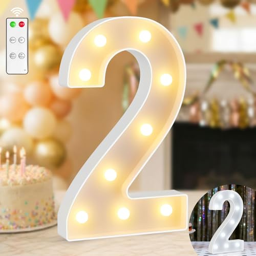 Ledido 12.6 Inch Large Light Up Number 2 for 2nd Birthday Decoration | Warm White & Cool White Light Up Number with Remote for Party Wedding Anniversary, 2nd Birthday Decoration for Women Men