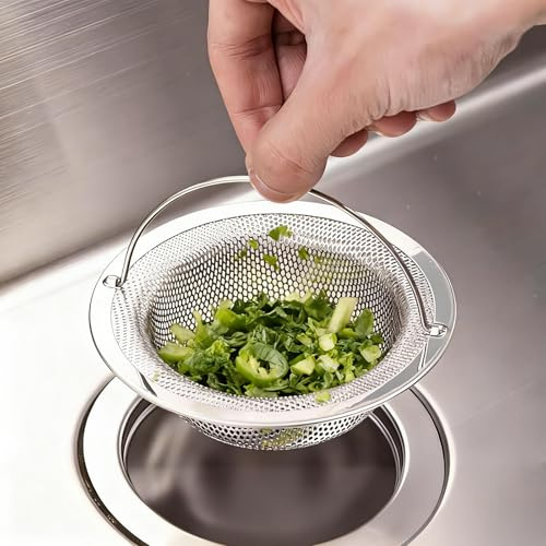 4 Stück Abflusssieb, Sieb für Spülbecken, Edelstahl Spülbecken Sieb mit Griff, Abflusssieb Küchenspüle, Korrosionsbeständig, für Spülabfluss, 11 cm