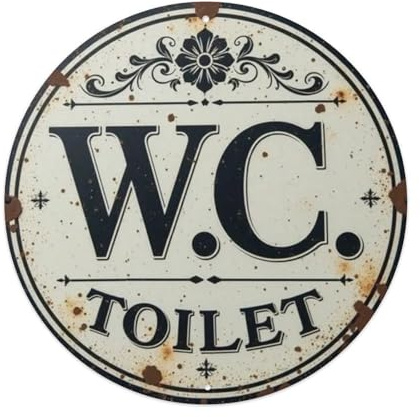 Targa decorativa in metallo per WC (toilette), stile vintage, per casa, bar, giardino, 20,3 x 20,3 cm