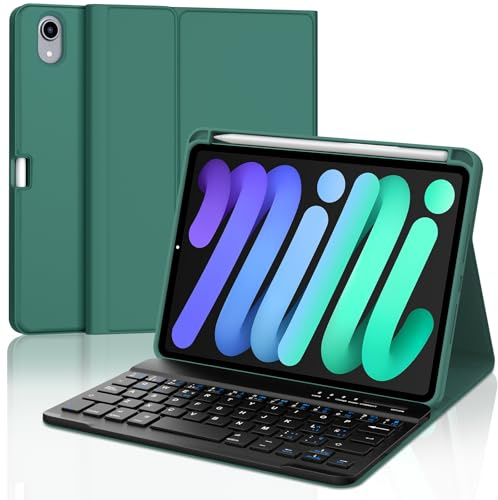 Funda con Teclado para iPad mini 7.ª Gen (A17 Pro, 2024)/6.ª Gen(2021) 8.3 Pulgadas, Teclado Bluetooth Desmontable con Funda Delgado y Portalápices para iPad mini 7.ª/6.ª Generación 8.3, Verde Oscuro