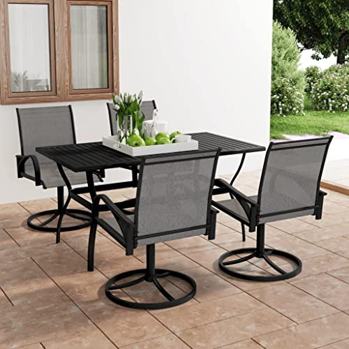 QJBSAVVA Gartenmöbel Set 5-TLG Gartentisch 140x80 cm anthrazit mit 4 drehbaren Textilene Stühlen Grau Stahlgestell Modernes Design robust und wetterbeständig für Balkon Terrasse Garten